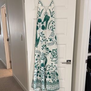 SHEIN Green and White Botanical Maxi Dress